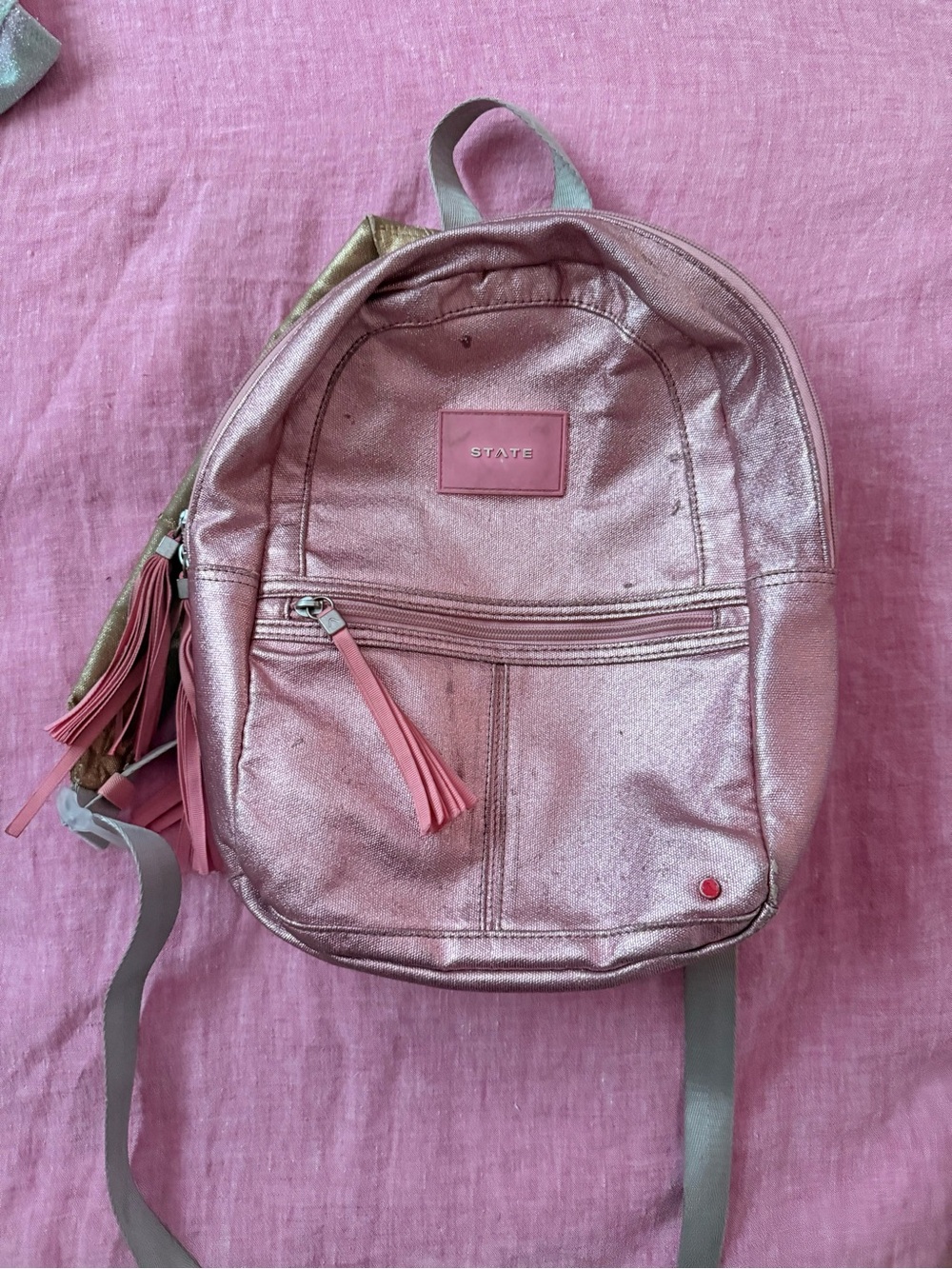 STATE Metallic Rose Pink Mini Backpack with Tassel